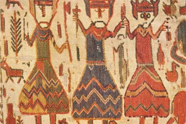 Three figures on the 12th-century Skog tapestry