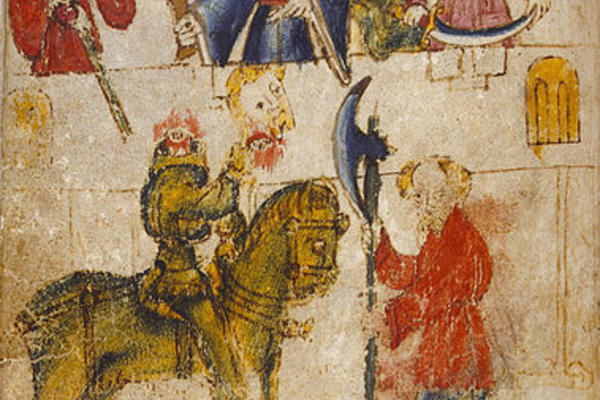 Sir Gawain and the Green Knight (from original manuscript, artist unknown)