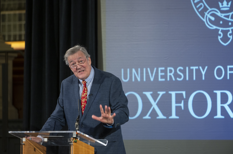 Stephen Fry giving a lecture in January 2025