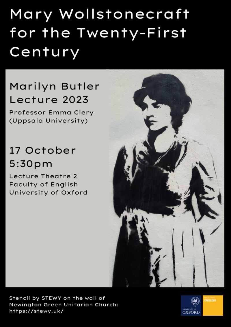 marilyn butler lecture 2023 poster with Stewy stencil