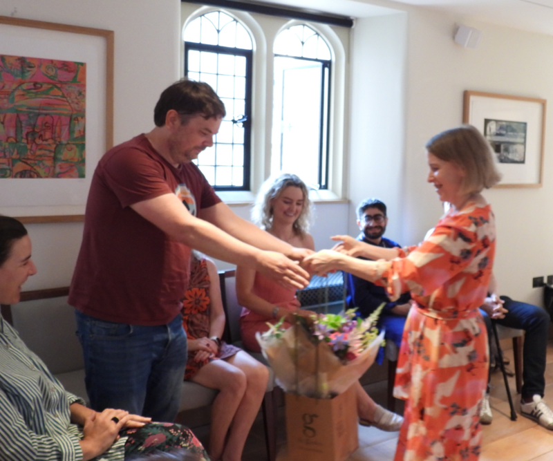 flower presentation to award winner