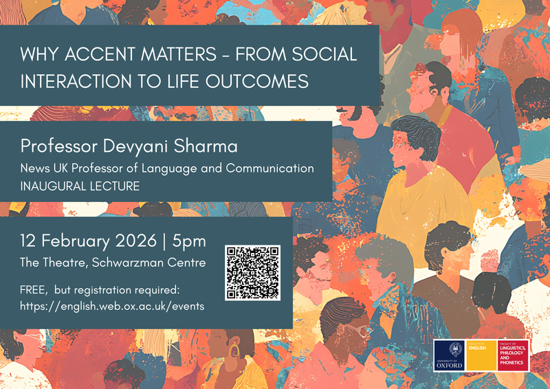 Colourful illustration of people with inaugural lecture details