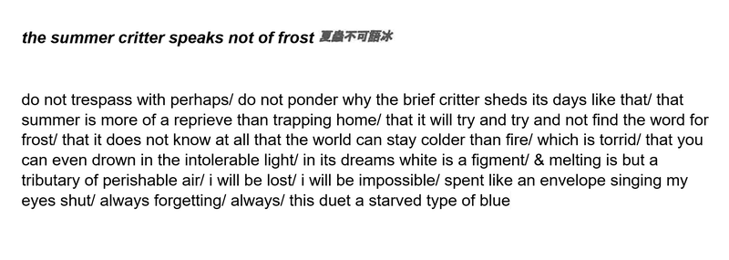 the summer critter speaks not of frost poem