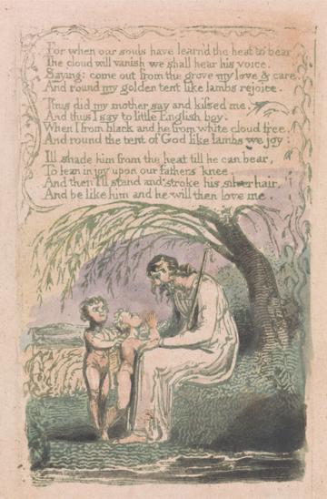 Print of the final page of ‘The Little Black Boy’ from Songs of Innocence and of Experience by William Blake Print of the final page of ‘The Little Black Boy’ from Songs of Innocence and of Experience by William Blake